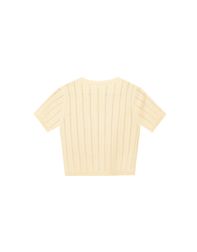 Cable Knit Cropped Cardigan Top with AIR SPACE Logo Embroidered