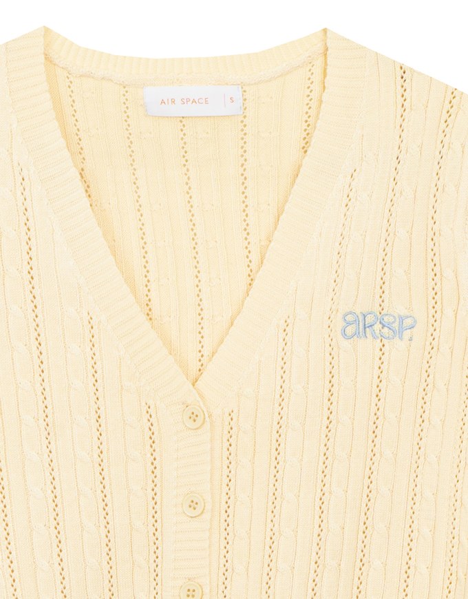 Cable Knit Cropped Cardigan Top with AIR SPACE Logo Embroidered