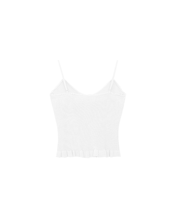 Ruffle Hem Knit Crop Cami Padded Top with Floral Buttons