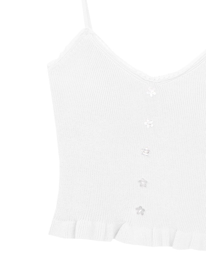 Ruffle Hem Knit Crop Cami Padded Top with Floral Buttons