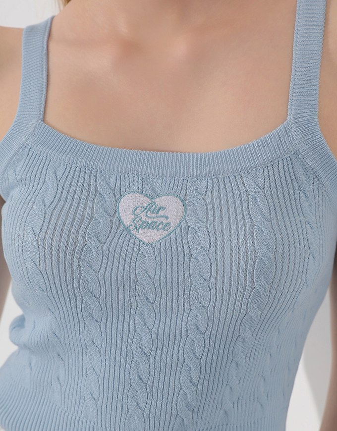 Ribbed Cable Knit Crop Tank Top with AIR SPACE Logo Embroidered Heart Detail