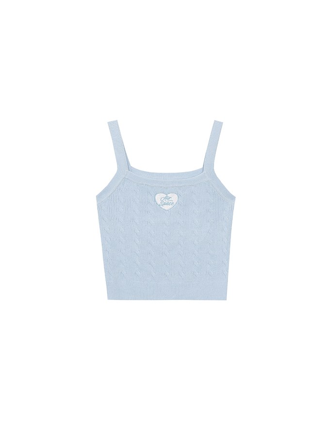 Ribbed Cable Knit Crop Tank Top with AIR SPACE Logo Embroidered Heart Detail