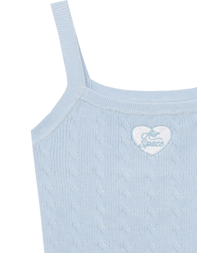 Ribbed Cable Knit Crop Tank Top with AIR SPACE Logo Embroidered Heart Detail
