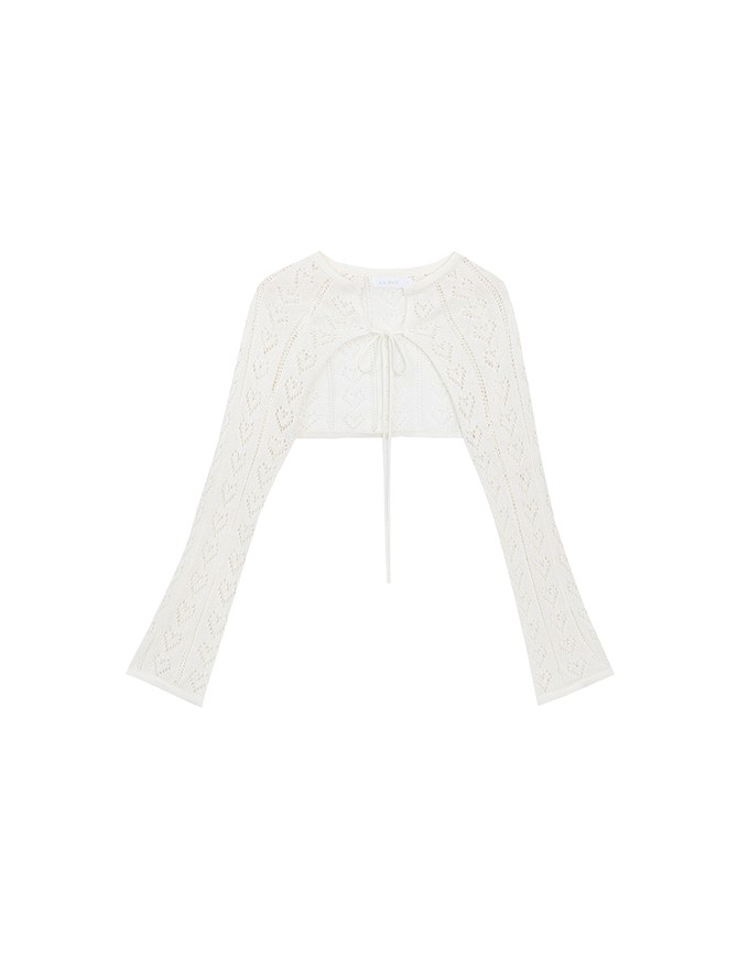 Open Knit Crop Cardigan with Heart Cut Outs Design