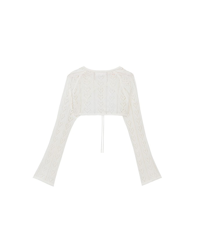 Open Knit Crop Cardigan with Heart Cut Outs Design
