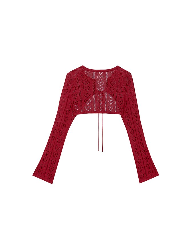 Open Knit Crop Cardigan with Heart Cut Outs Design