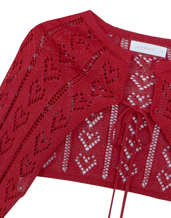 Open Knit Crop Cardigan with Heart Cut Outs Design