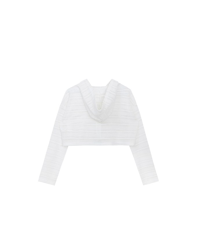 Openwork Stripe Sheer Knit Button Front Hoodie Cardigan