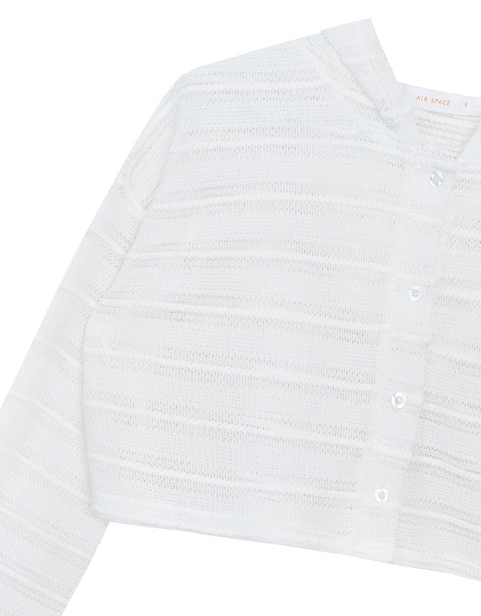 Openwork Stripe Sheer Knit Button Front Hoodie Cardigan