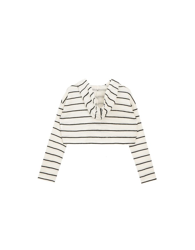Openwork Stripe Sheer Knit Button Front Hoodie Cardigan