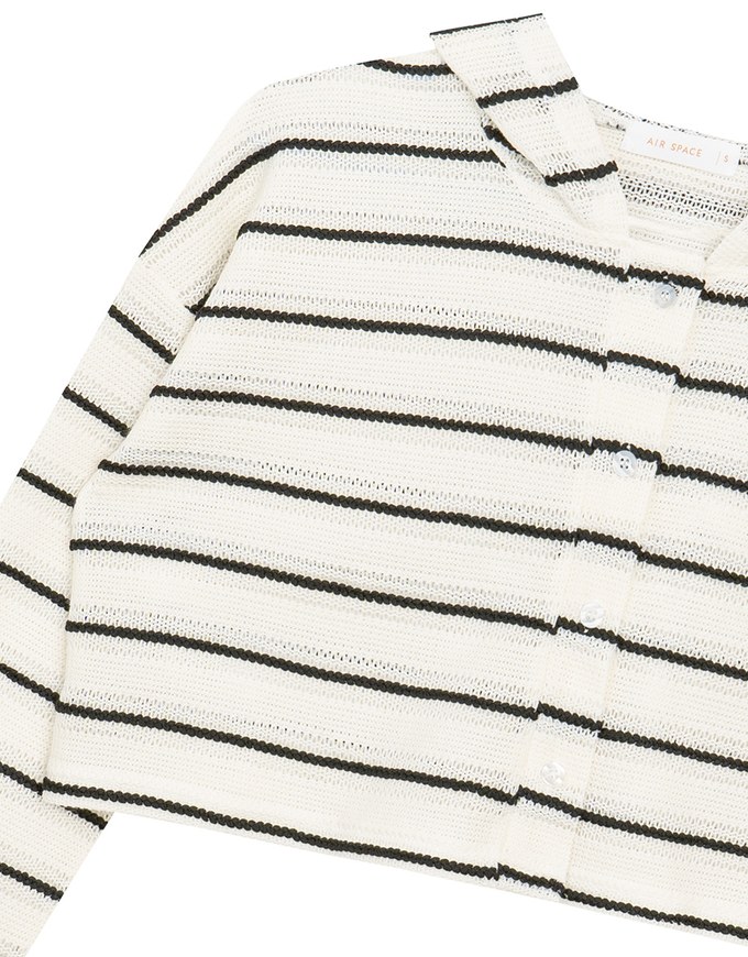 Openwork Stripe Sheer Knit Button Front Hoodie Cardigan