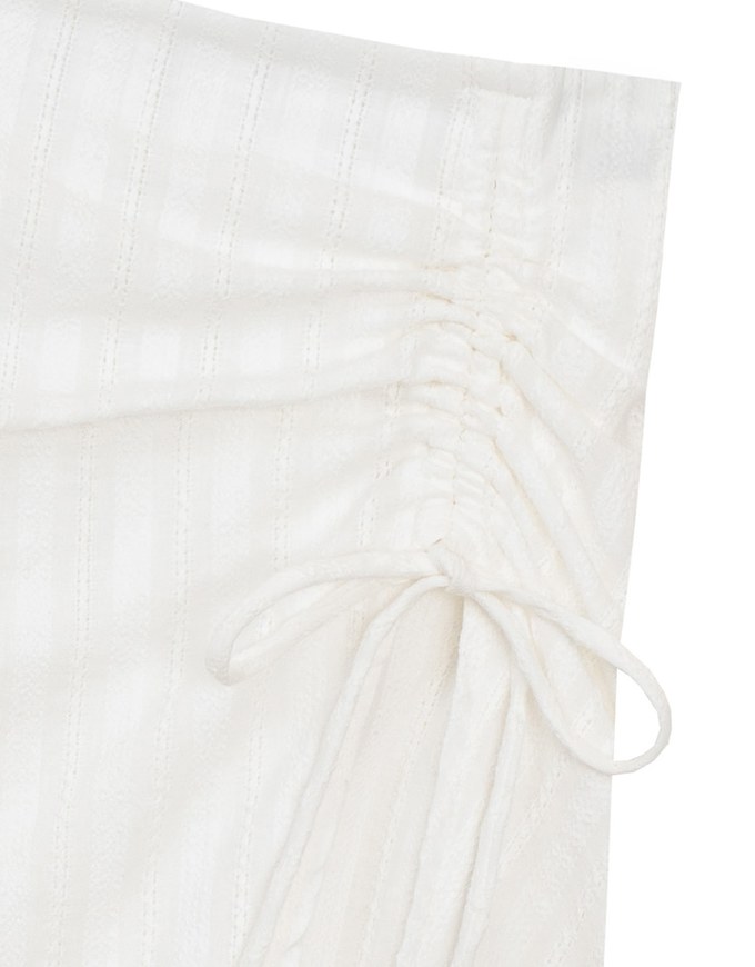 Textured Stripe Ruched Side Drawstring Mini Skorts