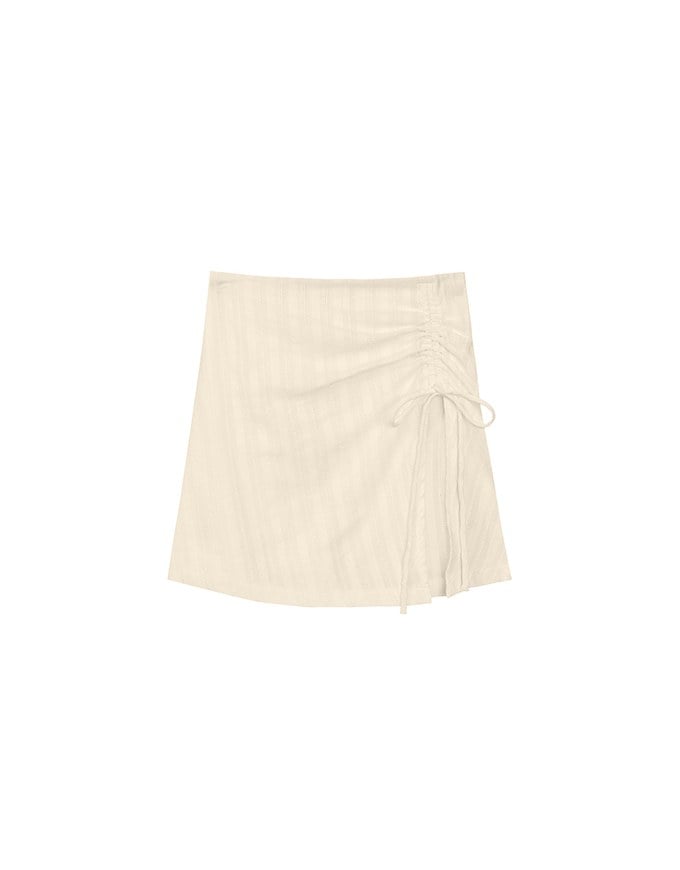 Textured Stripe Ruched Side Drawstring Mini Skorts