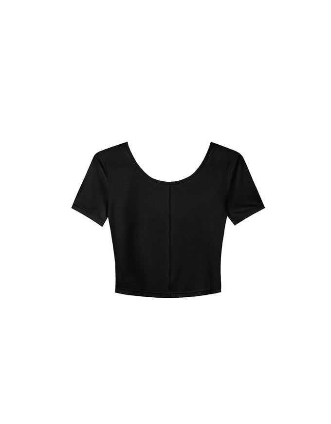 Basic Essential 2 Way Stretch Crop Tee with Side Ruching Detail