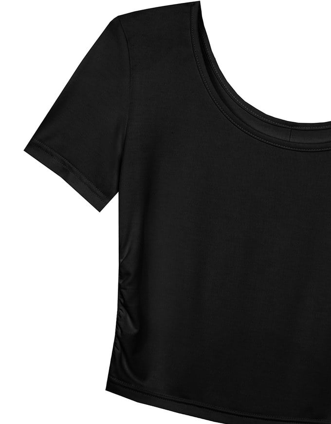 Basic Essential 2 Way Stretch Crop Tee with Side Ruching Detail