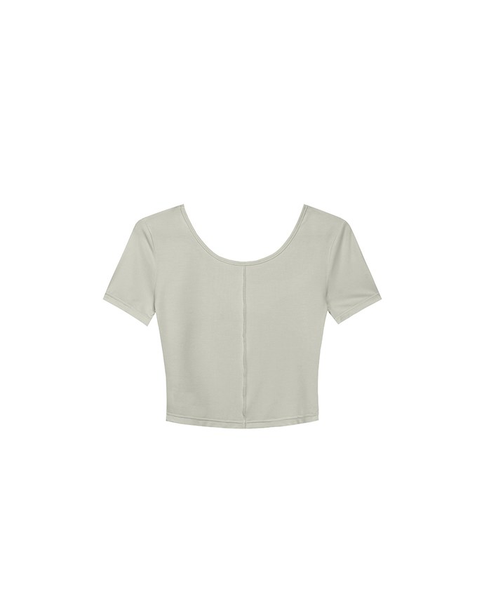 Basic Essential 2 Way Stretch Crop Tee with Side Ruching Detail