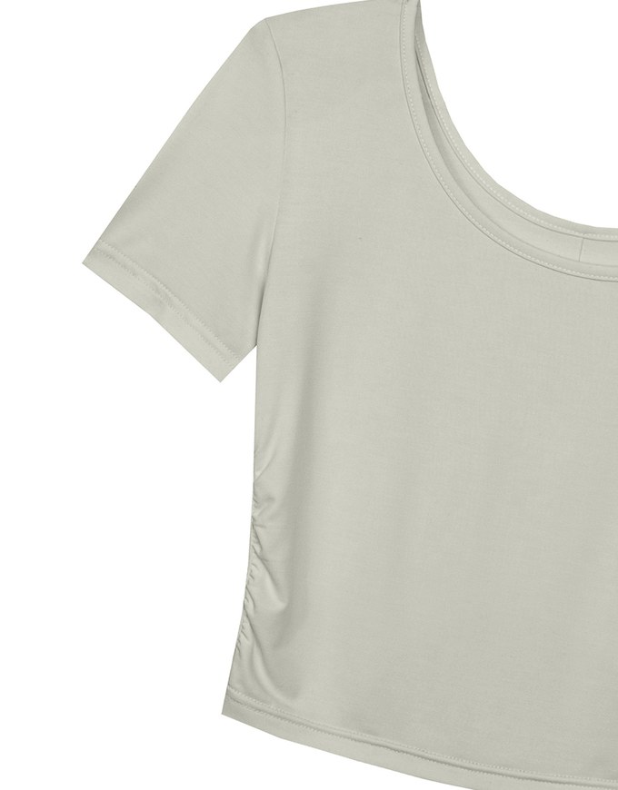 Basic Essential 2 Way Stretch Crop Tee with Side Ruching Detail