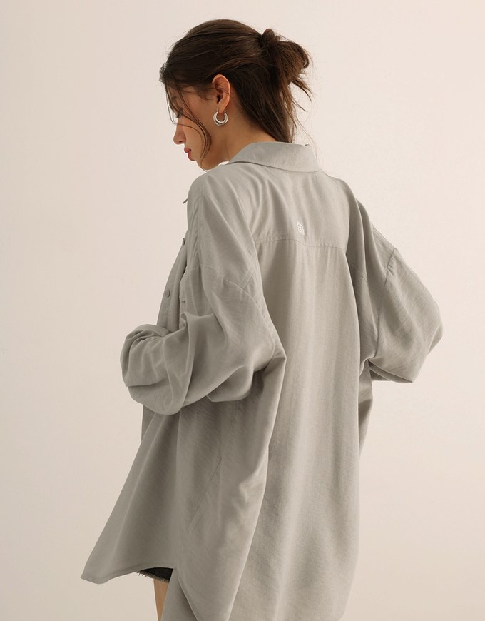 Cooling Fabric Lightweight Oversized Blouse with Pocket Detail