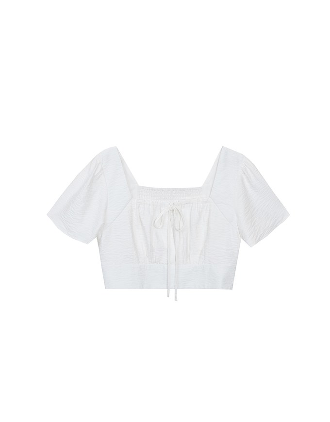 Cooling Fabric Drawstring Front Square Neck Top