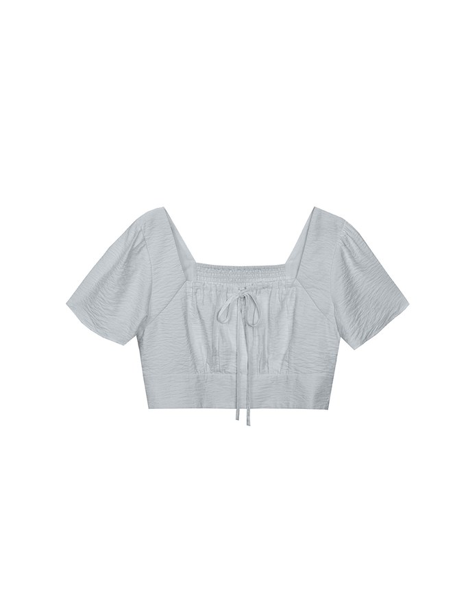 Cooling Fabric Drawstring Front Square Neck Top