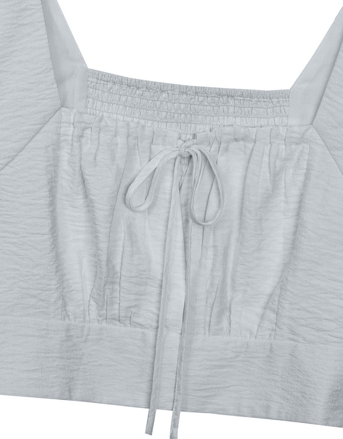 Cooling Fabric Drawstring Front Square Neck Top