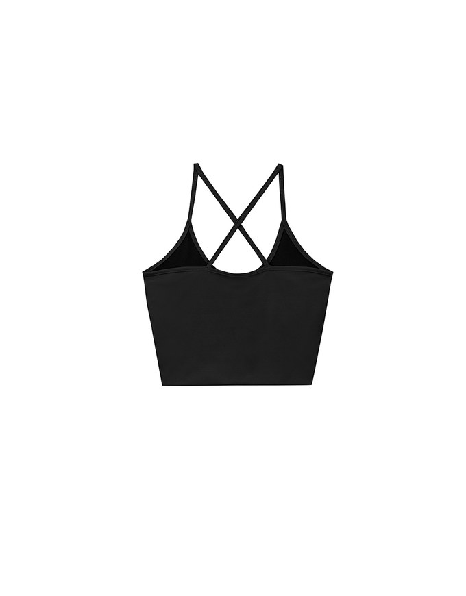U Neck Sculpting Spaghetti Strap Cami Padded Top with Cross Strap Back Detail