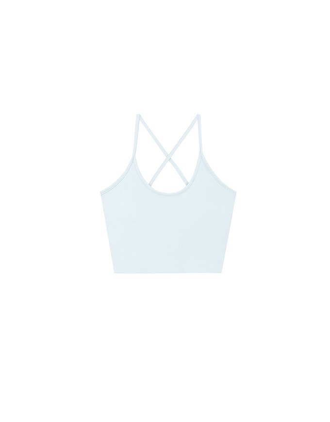 U Neck Sculpting Spaghetti Strap Cami Padded Top with Cross Strap Back Detail