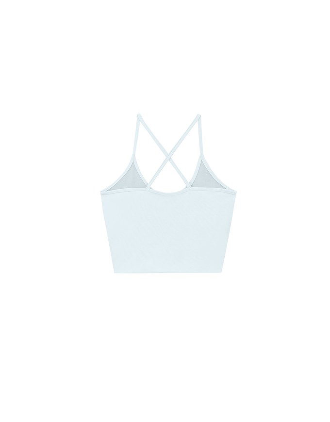 U Neck Sculpting Spaghetti Strap Cami Padded Top with Cross Strap Back Detail
