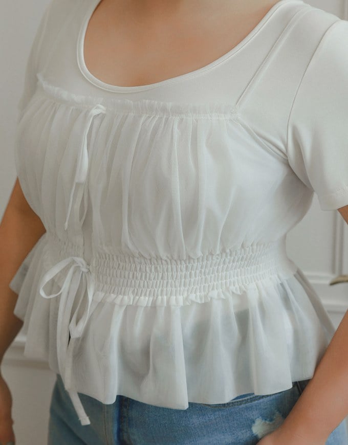 Sheer Ruched Drawstring Layered Camisole Top