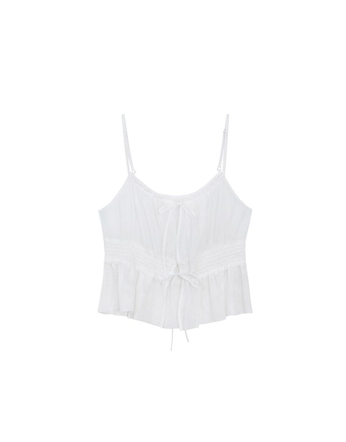 Sheer Ruched Drawstring Layered Camisole Top
