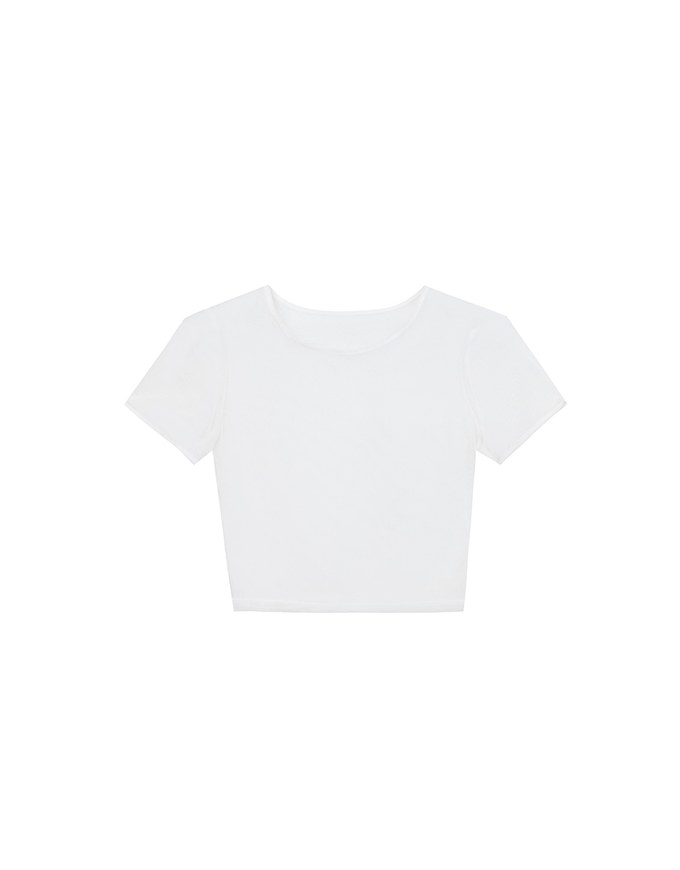 Crew Neck Sheer Mesh Short Sleeve Cropped Tee