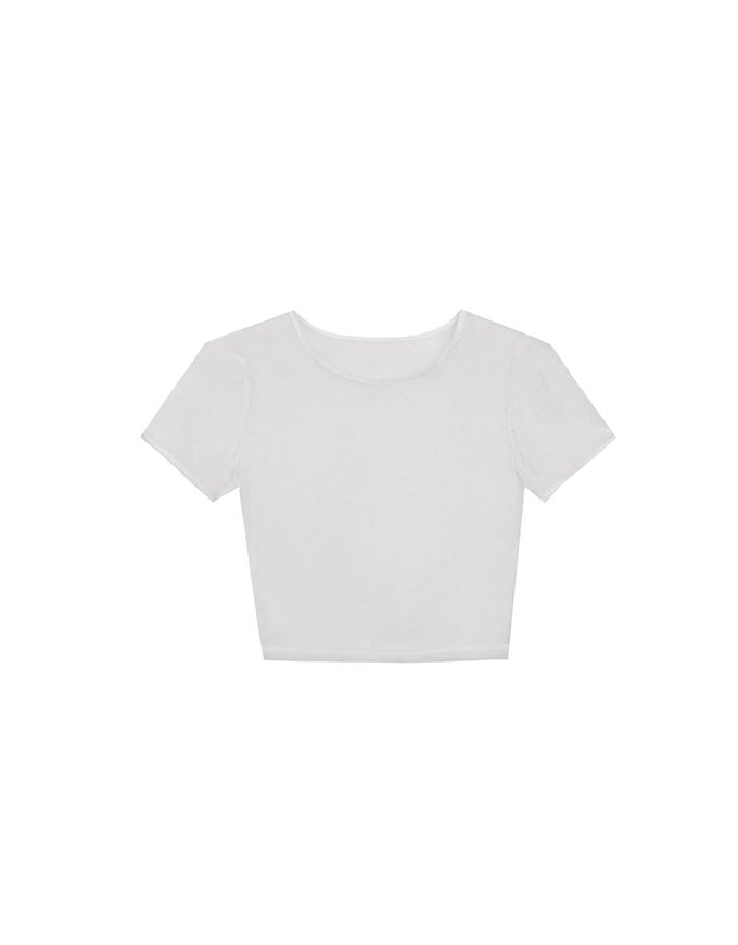 Crew Neck Sheer Mesh Short Sleeve Cropped Tee