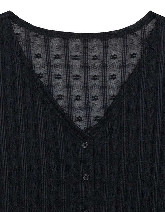 Sheer Daisy Embossed Knit V Neck Cardigan