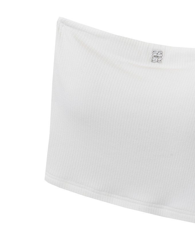 Air Space Logo Embroidered Ribbed Cropped Padded Tube Top