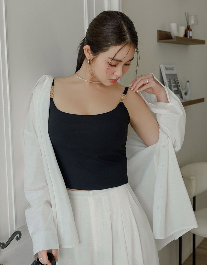 Cooling Fabric Cropped Cami Bra Top with Gold Chain Detail