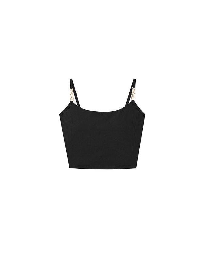 Cooling Fabric Cropped Cami Bra Top with Gold Chain Detail