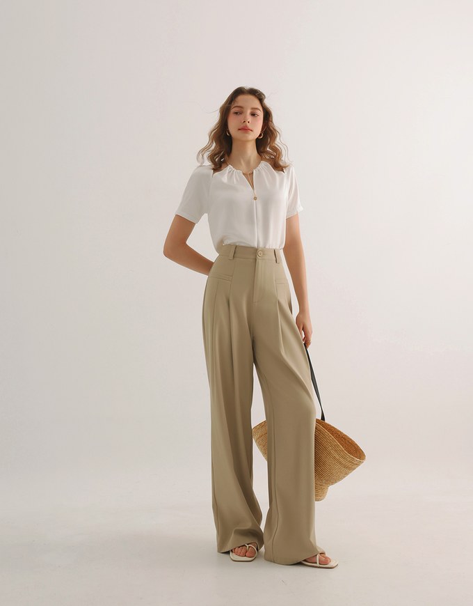 Soft Chiffon Cold Shoulder Top with Gold Chain Trim