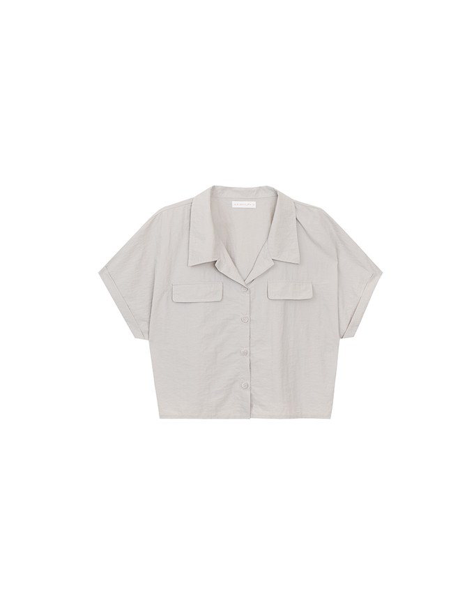 Soft Crinkle Fabric Cropped Shirt with Front Flap Pockets