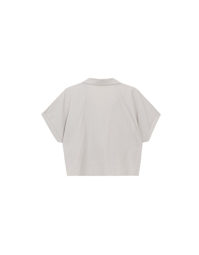 Soft Crinkle Fabric Cropped Shirt with Front Flap Pockets