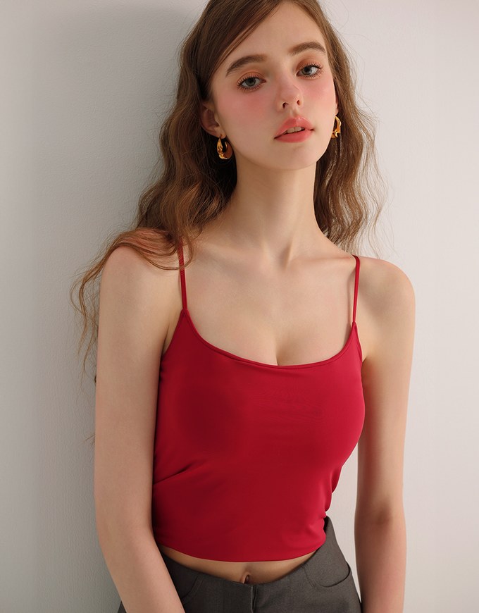 Basic Cooling Fabric Fitted Spaghetti Strap Camisole Bra Top
