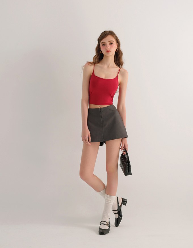 Basic Cooling Fabric Fitted Spaghetti Strap Camisole Bra Top