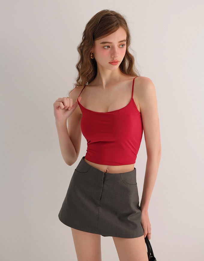 Basic Cooling Fabric Fitted Spaghetti Strap Camisole Bra Top