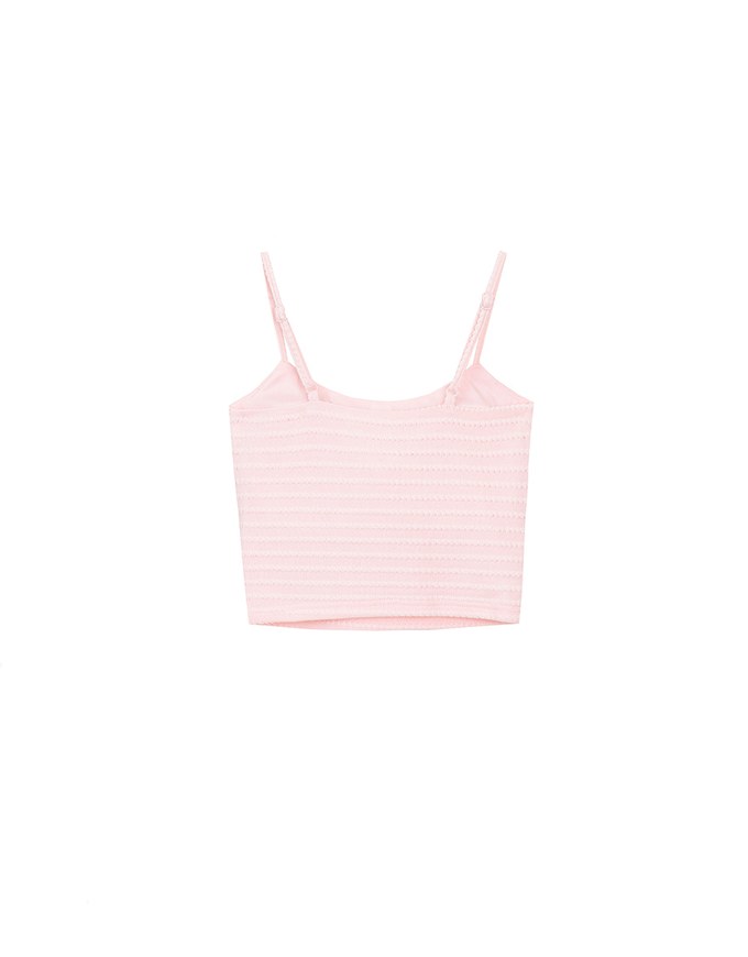 Stretchy Wavy Texture Ribbed Knit Spaghetti Strap Cropped Camisole Padded Top