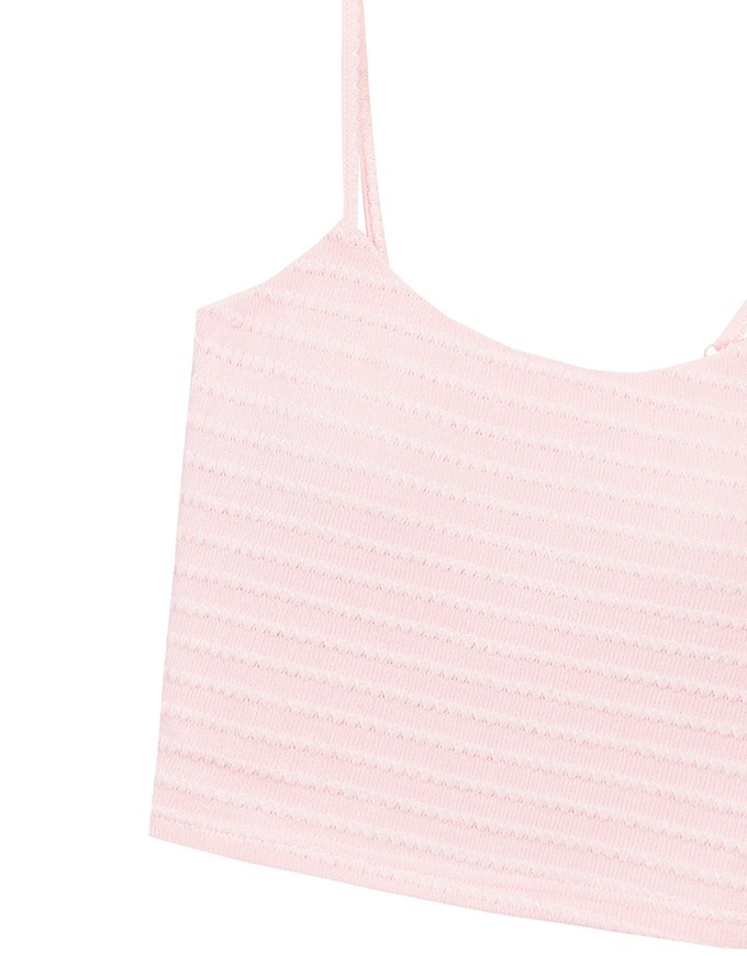 Stretchy Wavy Texture Ribbed Knit Spaghetti Strap Cropped Camisole Padded Top