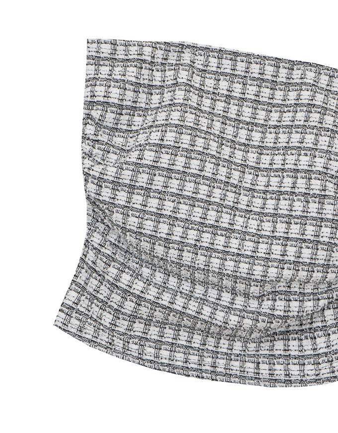 Elegant Tweed Check Textured Strapless Padded Cropped Tube Top