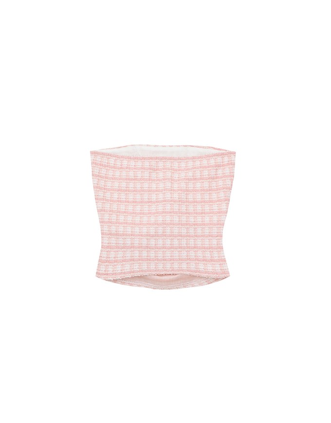 Elegant Tweed Check Textured Strapless Padded Cropped Tube Top