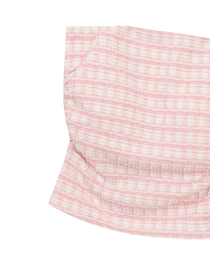 Elegant Tweed Check Textured Strapless Padded Cropped Tube Top