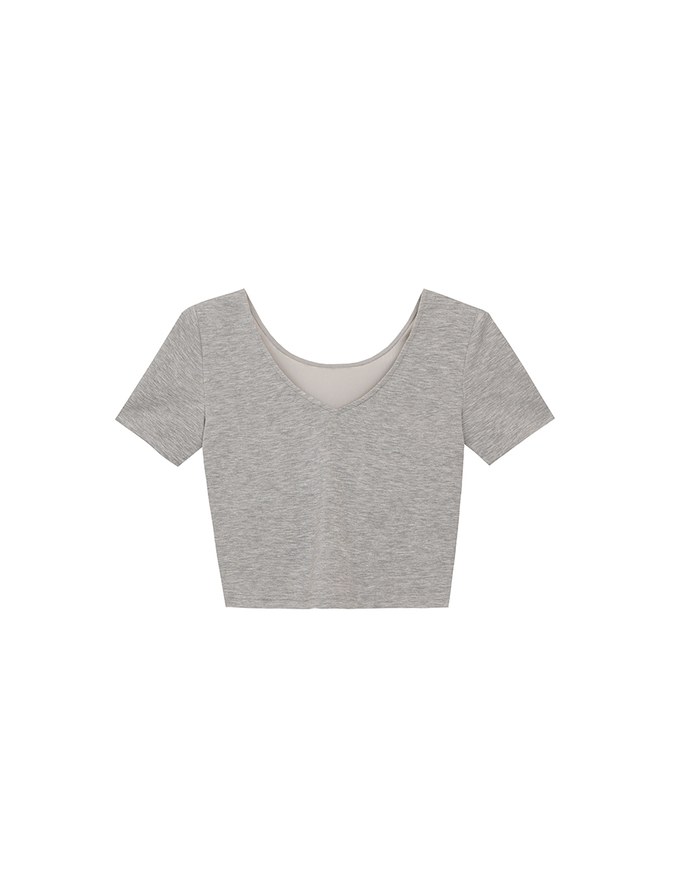 Deep V Back Solid Slim Fit Padded Cropped Tee