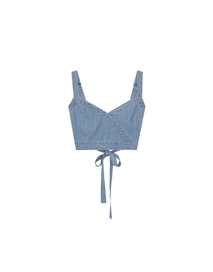 Jeans Denim Crop Vest  Top with Adjustable Straps and Back Tie Detail