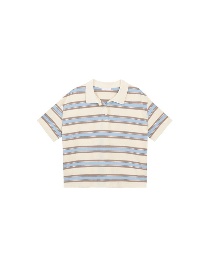 Oversized Polo Knit Top with Retro Stripes– Cream